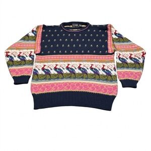 Vtg 80s Gotham Fair Isle Bird Sweater‎ Large Multi-Color Acrylic Knit Crewneck